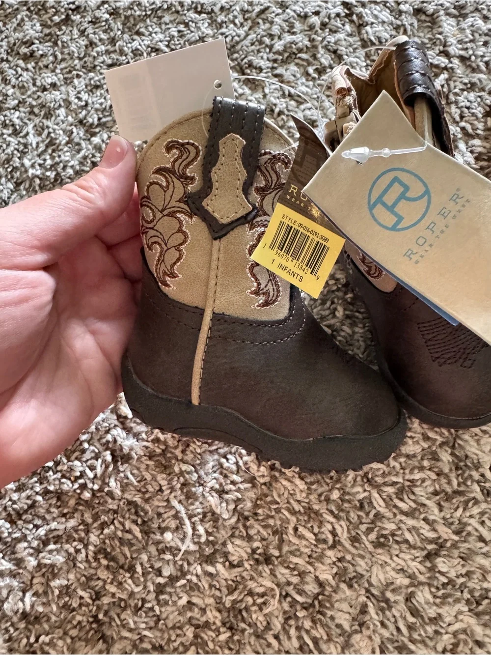 Roper Kids Brown and Tan Embroidered Western Boots